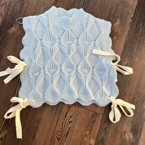 MAC collection Sky Blue Knit Sweater cream bows ties on sides size small